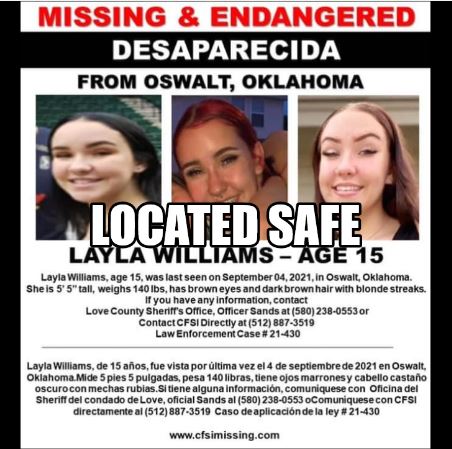 Missing Juvenile Found Safe in Texas